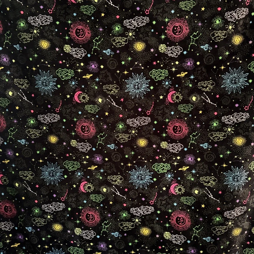 Celestial Fleece Blanket Black Neon Sun Moon Stars Galaxy Whimsigoth 60 X 50